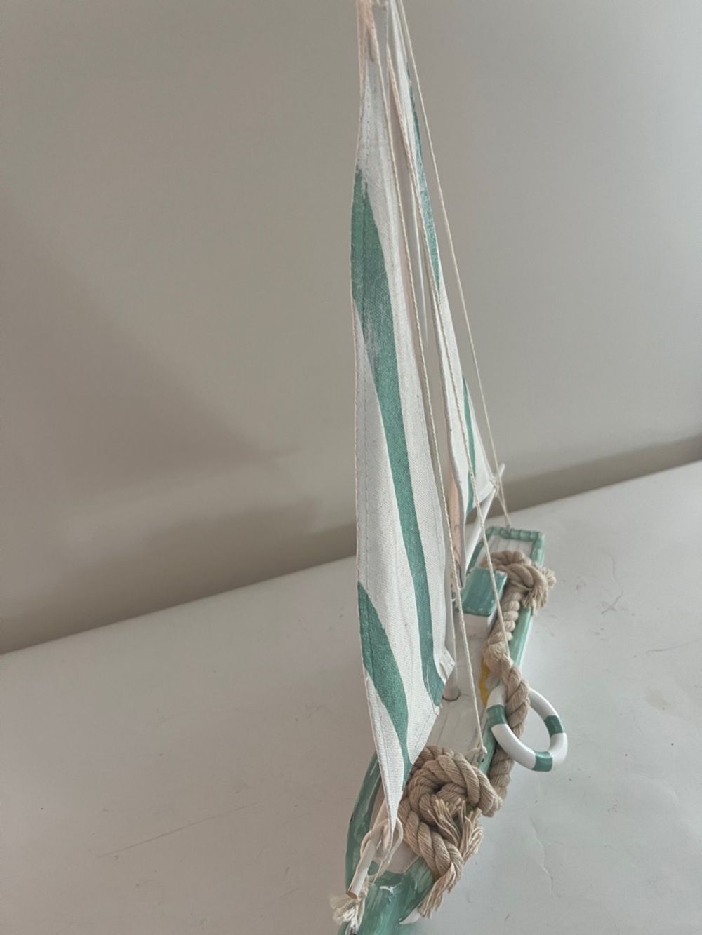 Vintage Coastal decor Sailboat with canvas sails approx. 15 in tall - Picture 5 of 6